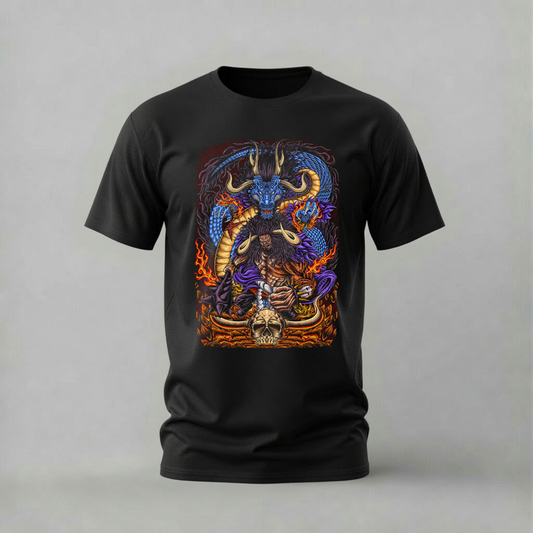 kaido dragons tshirt; one piece kaido shirt; emperor dragon graphic tee; kaido fire tshirt; unisex kaido dragons tee; men cotton tshirt; half sleeve printed tshirt; anime merch; casual wear