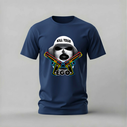 kill your ego tshirt; ego graphic shirt; neon guns tshirt; kill your ego graphic tee; streetwear ego shirt; unisex statement tee; men cotton tshirt; half sleeve printed tshirt; streetwear; casual wear; ego merch; attitude graphic shirt
