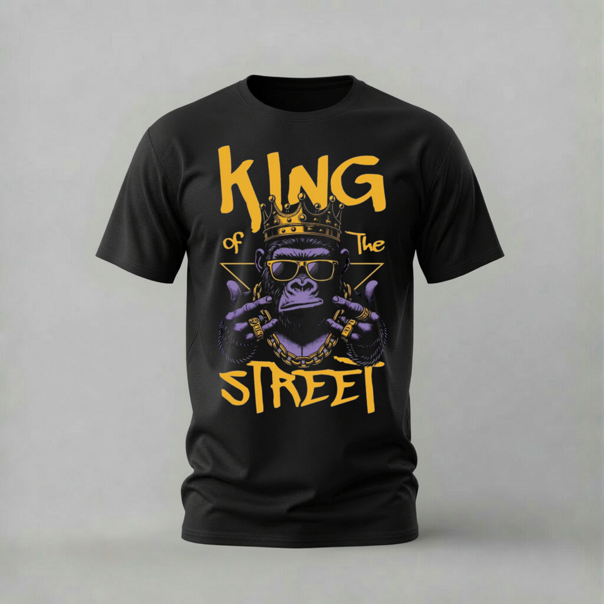 king of the street tshirt; gorilla crown shirt; street gorilla graphic tee; king streetwear tshirt; unisex graphic tee; men cotton tshirt; half sleeve printed tshirt; street merch; casual wear
