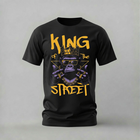 king of the street tshirt; gorilla crown shirt; street gorilla graphic tee; king streetwear tshirt; unisex graphic tee; men cotton tshirt; half sleeve printed tshirt; street merch; casual wear