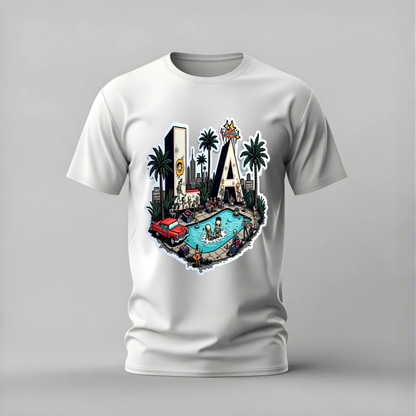 la skeleton tshirt; hollywood skeleton shirt; la party graphic tee; skeleton pool tshirt; los angeles streetwear; unisex la tee; men cotton tshirt; half sleeve printed tshirt; streetwear; casual wear; la merch; skeleton graphic shirt
