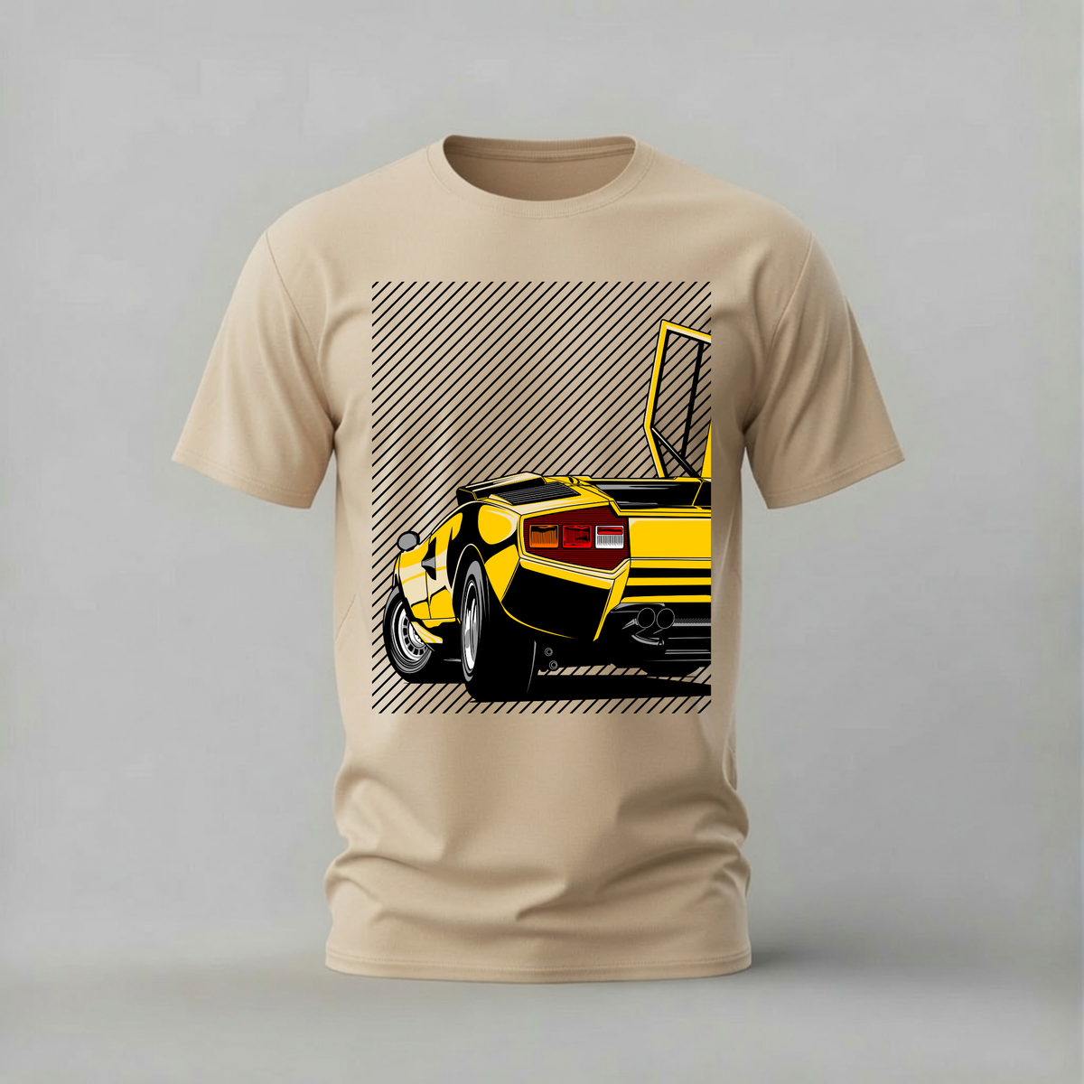 lamborghini countach tshirt; yellow countach shirt; classic lambo graphic tee; scissor door tshirt; unisex car tee; men cotton tshirt; half sleeve printed tshirt; car merch; casual wear
