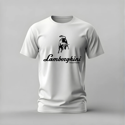 lamborghini trattori tshirt; lamborghini tractor shirt; trattori logo graphic; lamborghini heritage tee; tractor bull logo; unisex lamborghini tshirt; men cotton tshirt; half sleeve printed tshirt; streetwear; casual wear; lamborghini merch; tractor fan shirt
