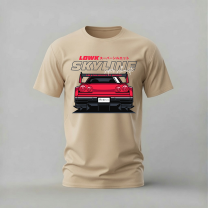lbwk skyline tshirt; liberty walk shirt; red skyline graphic tee; jdm widebody tshirt; unisex car tee; men cotton tshirt; half sleeve printed tshirt; car merch; casual wear