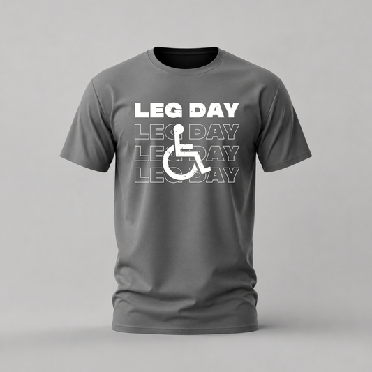 leg day tshirt; leg day gym shirt; wheelchair logo tee; fitness graphic tshirt; unisex gym tee; men cotton tshirt; half sleeve printed tshirt; motivational merch; casual wear