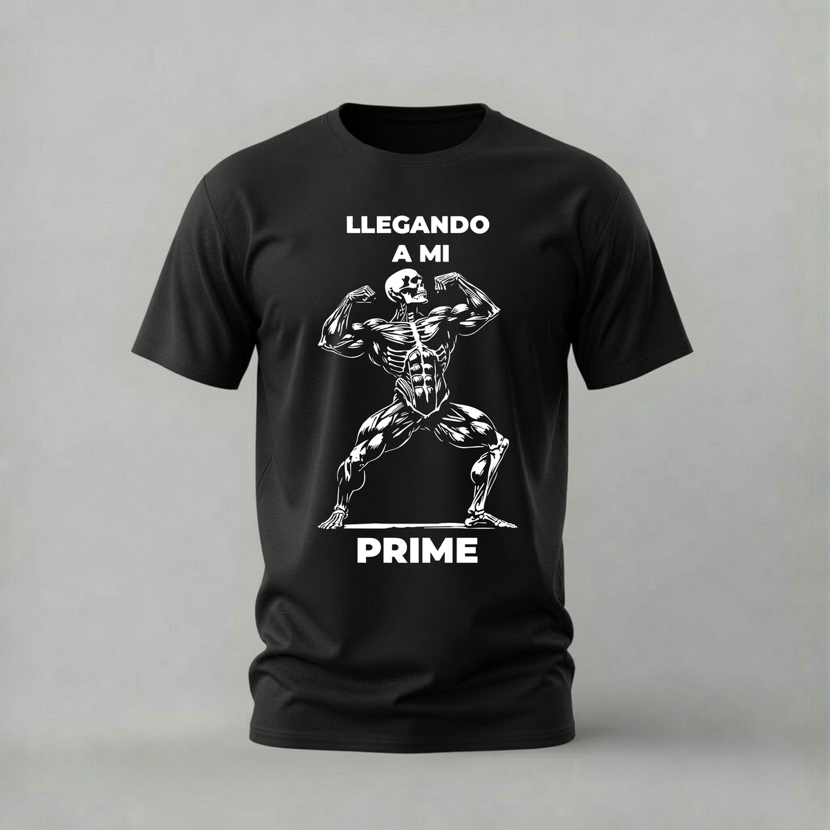 llegando a mi prime tshirt; muscular skeleton shirt; gym motivation graphic tee; fitness prime tshirt; unisex gym tee; men cotton tshirt; half sleeve printed tshirt; gym merch; casual wear