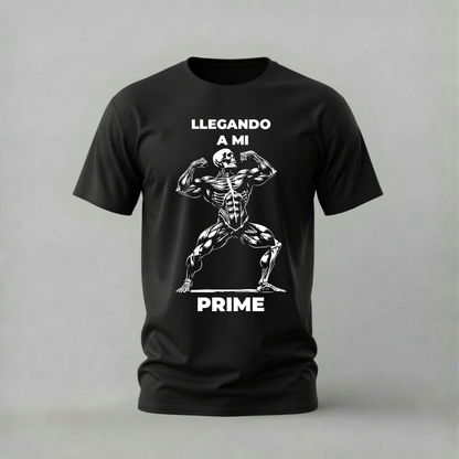 llegando a mi prime tshirt; muscular skeleton shirt; gym motivation graphic tee; fitness prime tshirt; unisex gym tee; men cotton tshirt; half sleeve printed tshirt; gym merch; casual wear