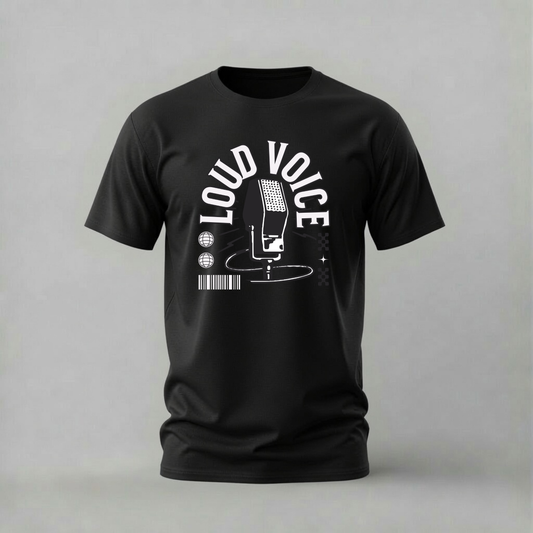 loud voice tshirt; microphone shirt; loud voice graphic tee; mic design tshirt; unisex graphic tee; men cotton tshirt; half sleeve printed tshirt; street merch; casual wear