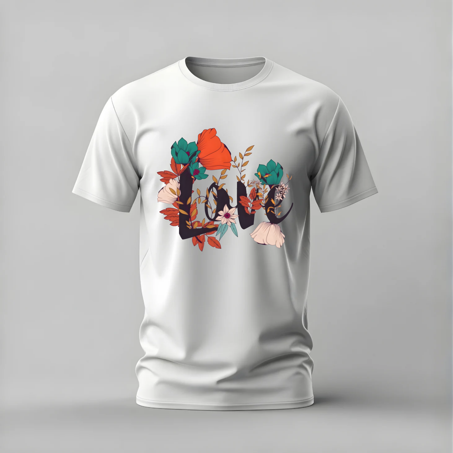 love floral tshirt; floral love shirt; love flowers graphic tee; botanical love tshirt; flower love shirt; unisex floral tee; men cotton tshirt; half sleeve printed tshirt; streetwear; casual wear; love merch; floral graphic shirt
