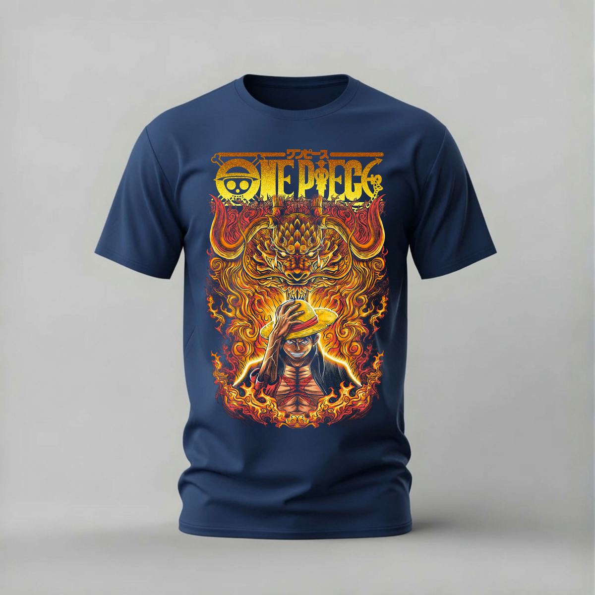 luffy fire dragon tshirt; one piece dragon shirt; fiery luffy graphic tee; luffy awakening tshirt; unisex luffy fire dragon tee; men cotton tshirt; half sleeve printed tshirt; anime merch; casual wear