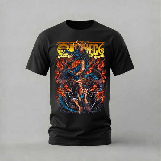 luffy kaido throne tshirt; one piece dragon shirt; luffy on throne graphic tee; kaido dragon tshirt; unisex luffy kaido tee; men cotton tshirt; half sleeve printed tshirt; anime merch; casual wear