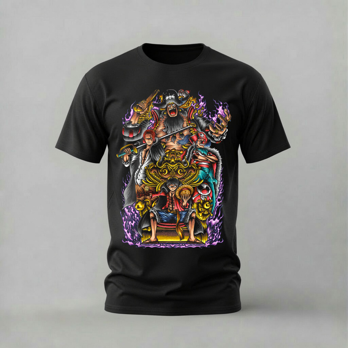luffy throne legends tshirt; one piece king shirt; pirate throne graphic tee; luffy legends tshirt; unisex luffy throne tee; men cotton tshirt; half sleeve printed tshirt; anime merch; casual wear