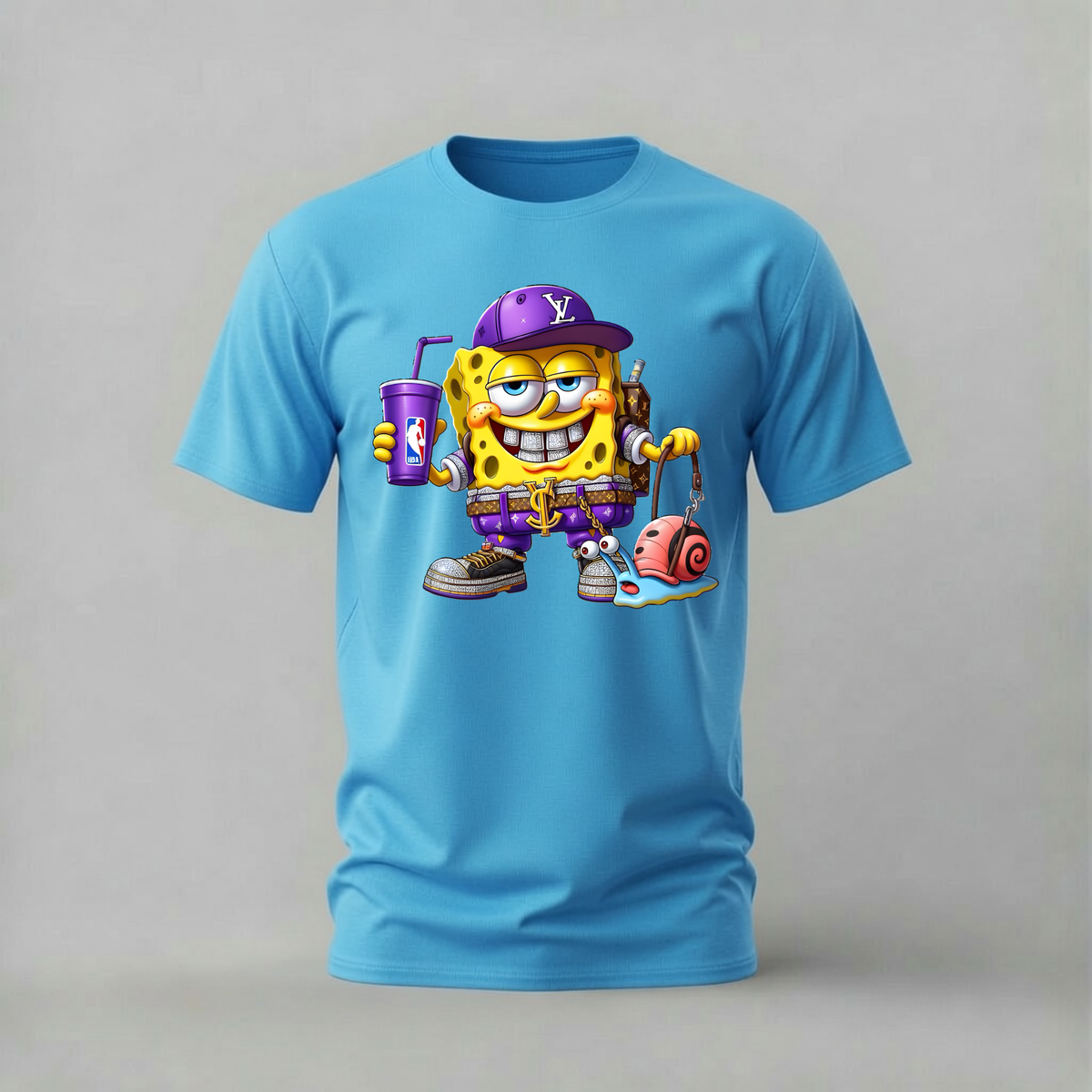 lv spongebob tshirt; luxury spongebob shirt; spongebob graphic tee; cartoon luxury tshirt; unisex lv spongebob tee; men cotton tshirt; half sleeve printed tshirt; cartoon merch; casual wear