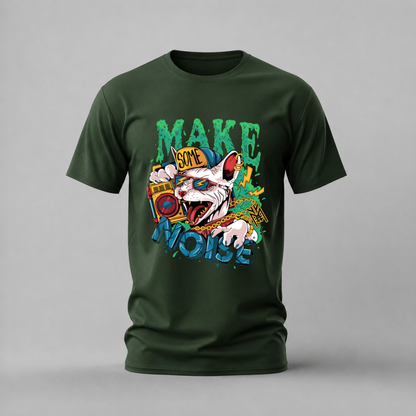 make some noise tshirt; cool cat shirt; make some noise graphic tee; boombox cat tshirt; streetwear cat shirt; unisex cat tee; men cotton tshirt; half sleeve printed tshirt; streetwear; casual wear; cat merch; noise graphic shirt
