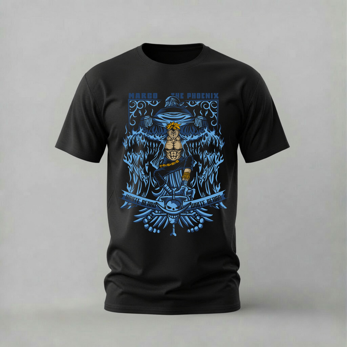 marco the phoenix tshirt; one piece marco shirt; whitebeard pirates graphic tee; marco anime tshirt; phoenix one piece shirt; unisex marco tee; men cotton tshirt; half sleeve printed tshirt; streetwear; casual wear; one piece merch; anime graphic shirt
