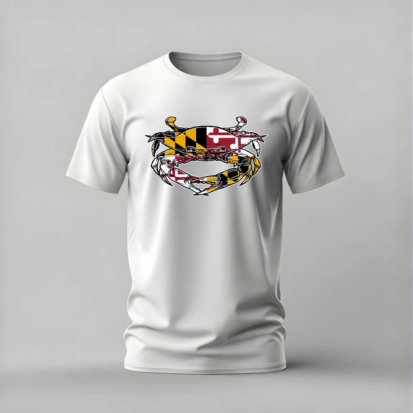 maryland flag crab tshirt; maryland crab shirt; state flag graphic tee; maryland pride tshirt; crab feast shirt; unisex maryland tee; men cotton tshirt; half sleeve printed tshirt; streetwear; casual wear; maryland merch; crab graphic shirt
