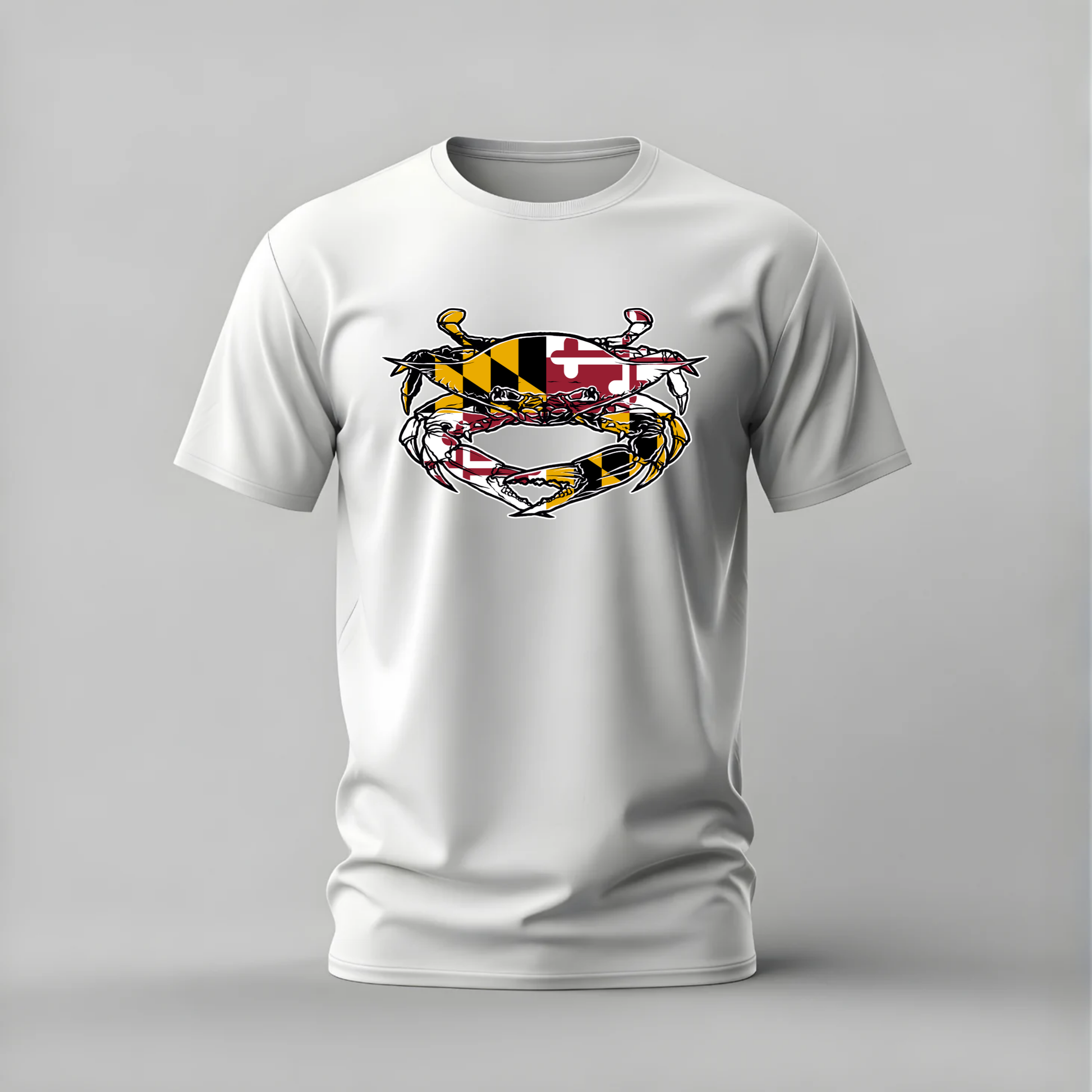 maryland flag crab tshirt; maryland crab shirt; state flag graphic tee; maryland pride tshirt; crab feast shirt; unisex maryland tee; men cotton tshirt; half sleeve printed tshirt; streetwear; casual wear; maryland merch; crab graphic shirt
