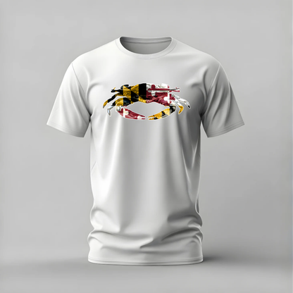 maryland flag crab tshirt; maryland crab shirt; state flag graphic tee; maryland pride tshirt; crab feast shirt; unisex maryland tee; men cotton tshirt; half sleeve printed tshirt; streetwear; casual wear; maryland merch; crab graphic shirt
