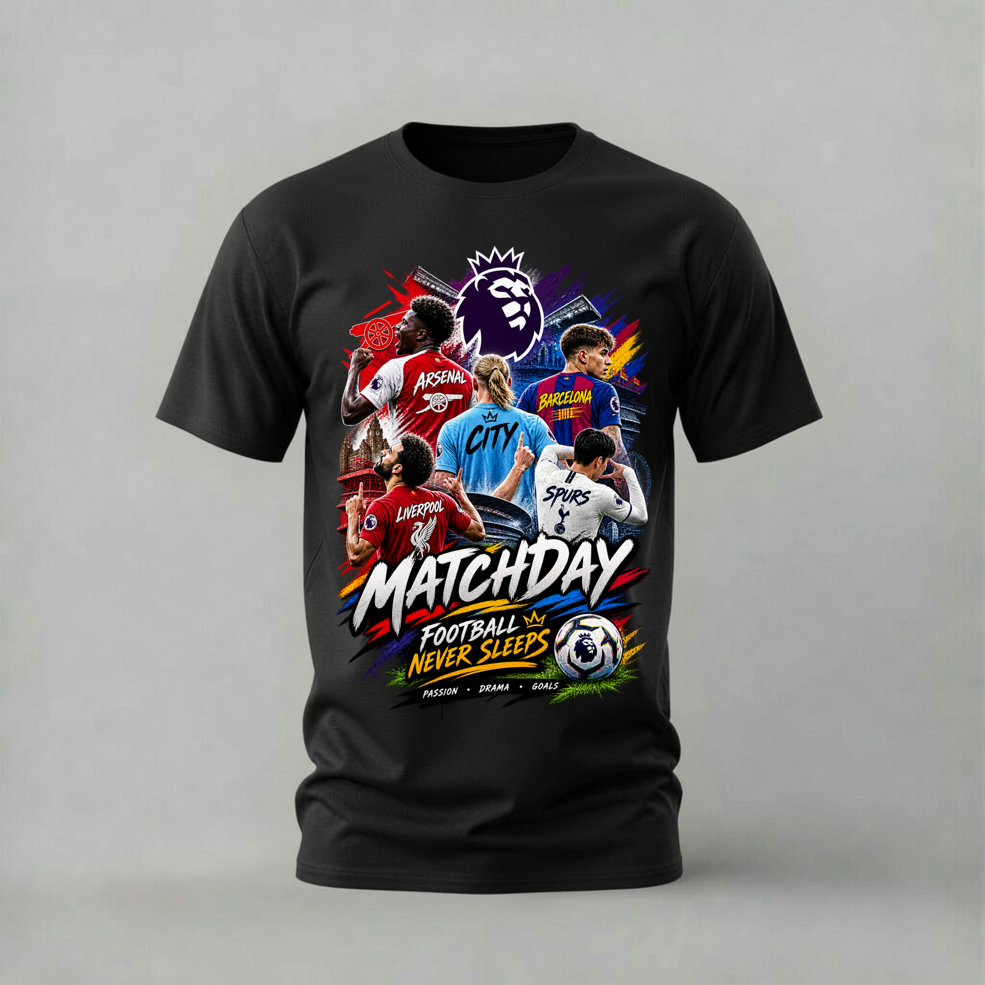 matchday tshirt; football never sleeps shirt; premier league graphic tee; soccer passion tshirt; unisex graphic tee; men cotton tshirt; half sleeve printed tshirt; street merch; casual wear