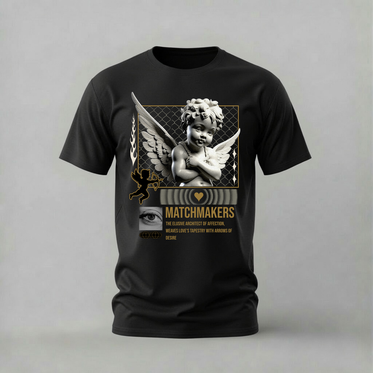 matchmakers tshirt; cupid statue shirt; romantic graphic tee; matchmakers art tshirt; unisex graphic tee; men cotton tshirt; half sleeve printed tshirt; art merch; casual wear
