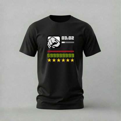 max money tshirt; gta style shirt; 999999999 graphic tee; gta money tshirt; gaming money shirt; unisex gta tee; men cotton tshirt; half sleeve printed tshirt; streetwear; casual wear; gta merch; money graphic shirt
