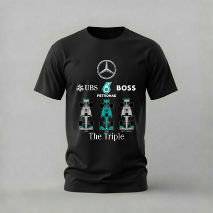 mercedes f1 tshirt; the triple mercedes shirt; f1 w05 w06 w07 graphic; mercedes amg petronas tee; formula 1 tshirt; hybrid mercedes f1; unisex f1 tshirt; men cotton tshirt; half sleeve printed tshirt; streetwear; casual wear; f1 merch; mercedes f1 fan shirt
