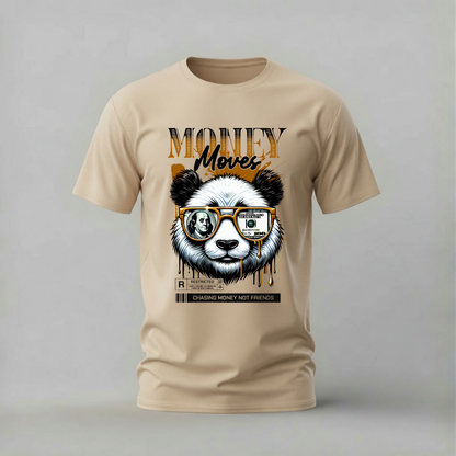 money moves tshirt; panda money shirt; hustle panda graphic tee; money moves tshirt; chasing money tee; streetwear panda shirt; unisex money tshirt; men cotton tshirt; half sleeve printed tshirt; streetwear; casual wear; hustle merch; panda graphic shirt

