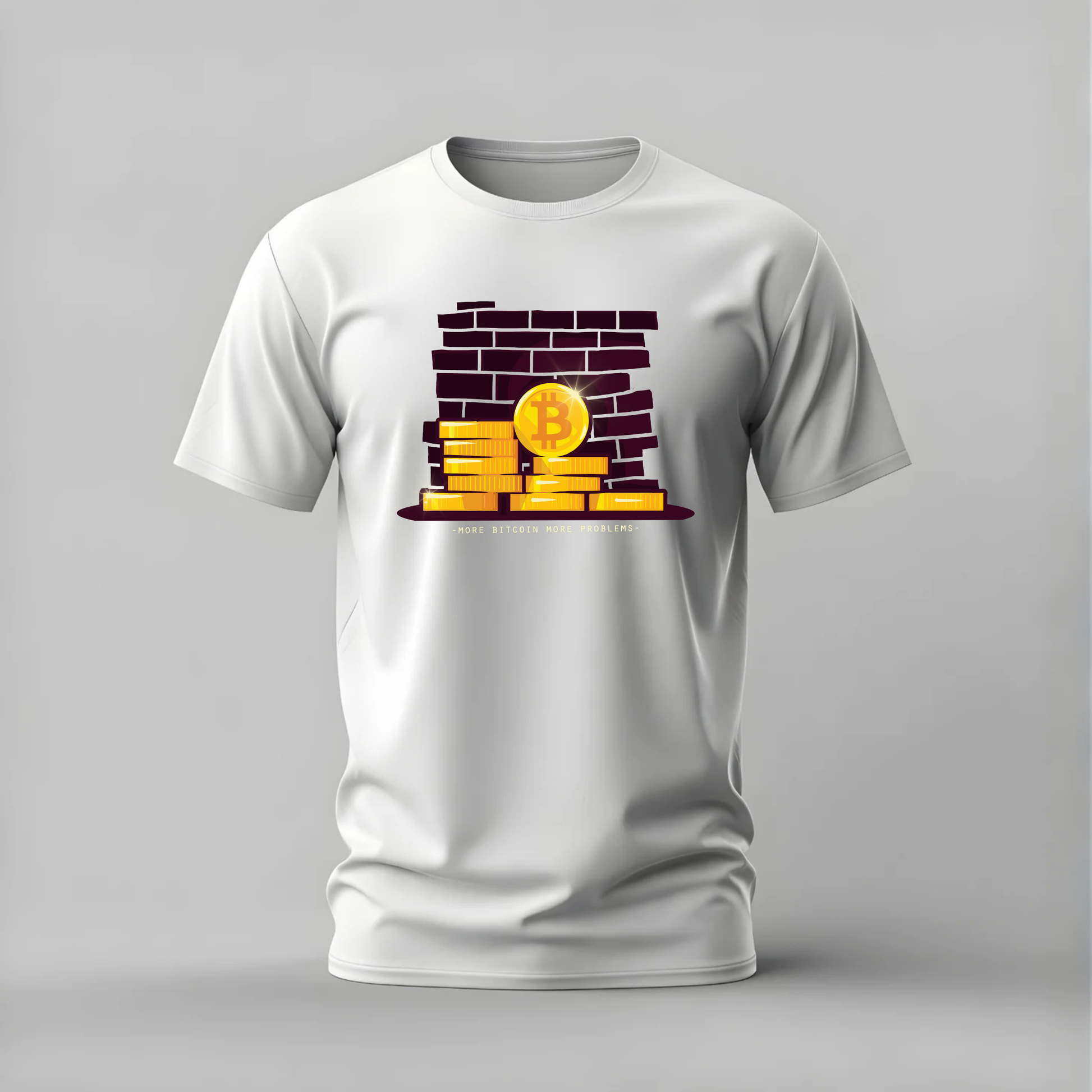 more bitcoin more problems tshirt; bitcoin stacks shirt; crypto problems graphic tee; bitcoin coins tshirt; funny crypto shirt; unisex bitcoin tee; men cotton tshirt; half sleeve printed tshirt; streetwear; casual wear; bitcoin merch; crypto graphic shirt
