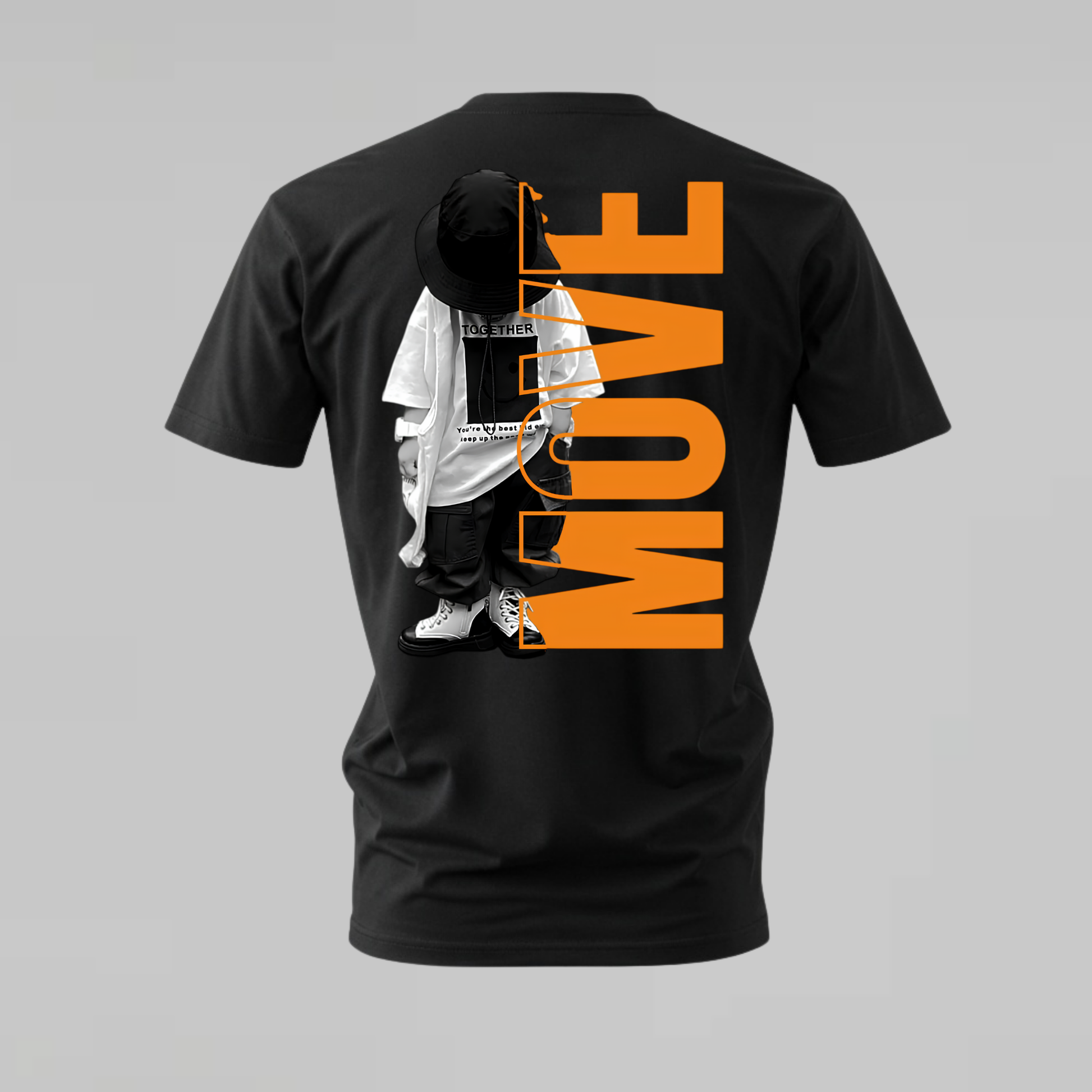 move streetwear tshirt; street kid shirt; move graphic tee; urban fashion tshirt; bucket hat kid shirt; unisex move tee; men cotton tshirt; half sleeve printed tshirt; streetwear; casual wear; urban merch; street graphic shirt