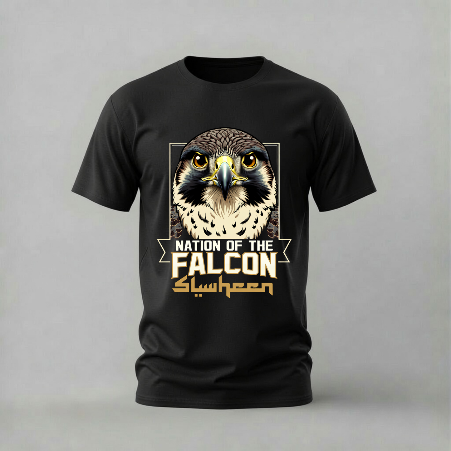 nation of the falcon tshirt; falcon head shirt; uae falcon graphic tee; nation of the falcon tshirt; arabic falcon shirt; unisex falcon tee; men cotton tshirt; half sleeve printed tshirt; streetwear; casual wear; falcon merch; uae graphic shirt
