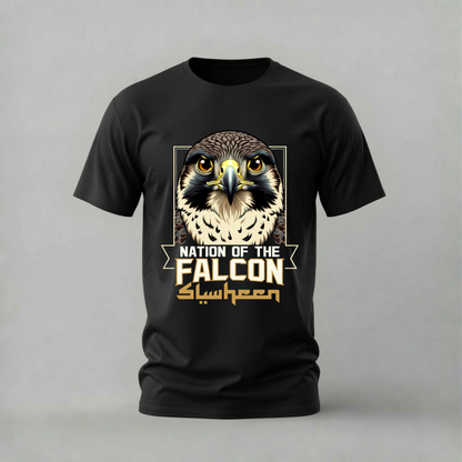nation of the falcon tshirt; falcon head shirt; uae falcon graphic tee; nation of the falcon tshirt; arabic falcon shirt; unisex falcon tee; men cotton tshirt; half sleeve printed tshirt; streetwear; casual wear; falcon merch; uae graphic shirt
