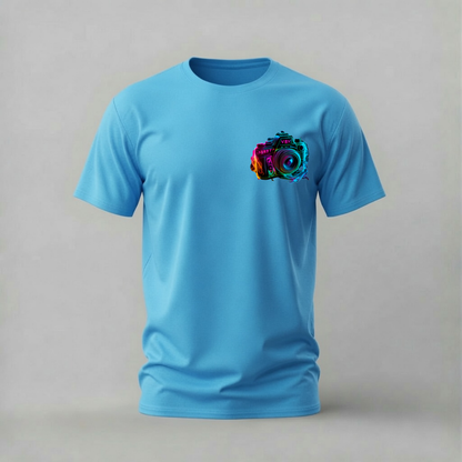 neon camera tshirt; vintage camera shirt; neon photography graphic tee; glowing camera tshirt; photographer shirt; unisex camera tee; men cotton tshirt; half sleeve printed tshirt; streetwear; casual wear; camera merch; photography graphic shirt