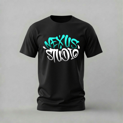 nexus studio tshirt; studio logo shirt; nexus graphic tee; creative studio tshirt; bold nexus shirt; unisex logo tee; men cotton tshirt; half sleeve printed tshirt; streetwear; casual wear; studio merch; logo graphic shirt
