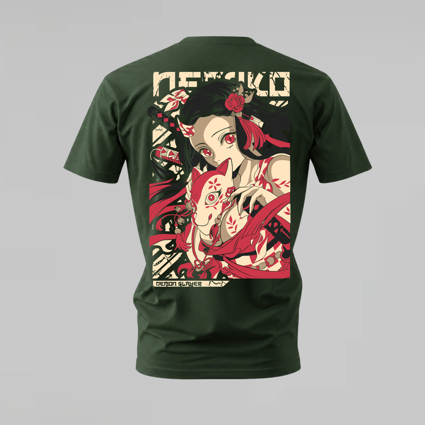 nezuko tshirt; demon slayer shirt; nezuko fox mask graphic tee; demon slayer character tshirt; anime nezuko shirt; unisex anime tee; men cotton tshirt; half sleeve printed tshirt; streetwear; casual wear; nezuko merch; demon slayer graphic shirt
