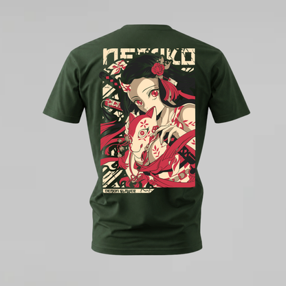 nezuko tshirt; demon slayer shirt; nezuko fox mask graphic tee; demon slayer character tshirt; anime nezuko shirt; unisex anime tee; men cotton tshirt; half sleeve printed tshirt; streetwear; casual wear; nezuko merch; demon slayer graphic shirt
