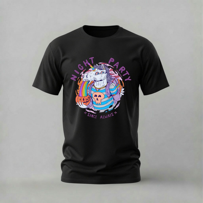 night party unicorn tshirt; party unicorn shirt; night party graphic tee; unicorn skull tshirt; fun unicorn shirt; unisex party tee; men cotton tshirt; half sleeve printed tshirt; streetwear; casual wear; unicorn merch; party graphic shirt
