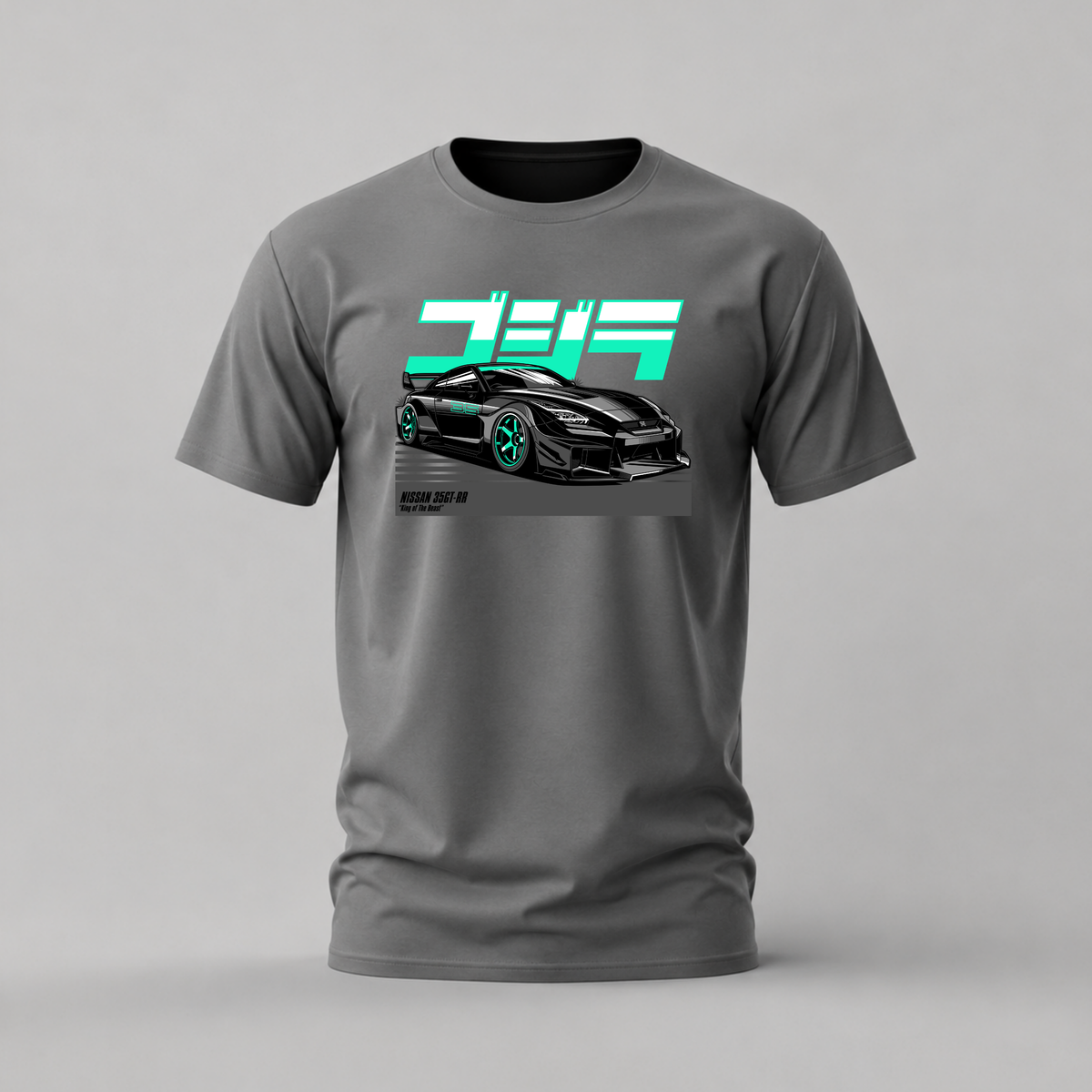 nissan 35gt-rr tshirt; black teal gtr shirt; king of the beast graphic tee; nissan gtr tshirt; unisex car tee; men cotton tshirt; half sleeve printed tshirt; car merch; casual wear