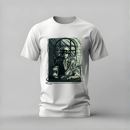 noir gangster tshirt; vintage illustration shirt; money gangster graphic tee; cigar fedora tshirt; dark art noir tee; unisex illustration tshirt; men cotton tshirt; half sleeve printed tshirt; streetwear; casual wear; art merch; noir fan shirt
