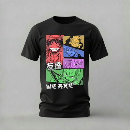 one piece tshirt; straw hat crew shirt; luffy zoro graphic tee; we are one piece tshirt; unisex anime tee; men cotton tshirt; half sleeve printed tshirt; anime merch; casual wear