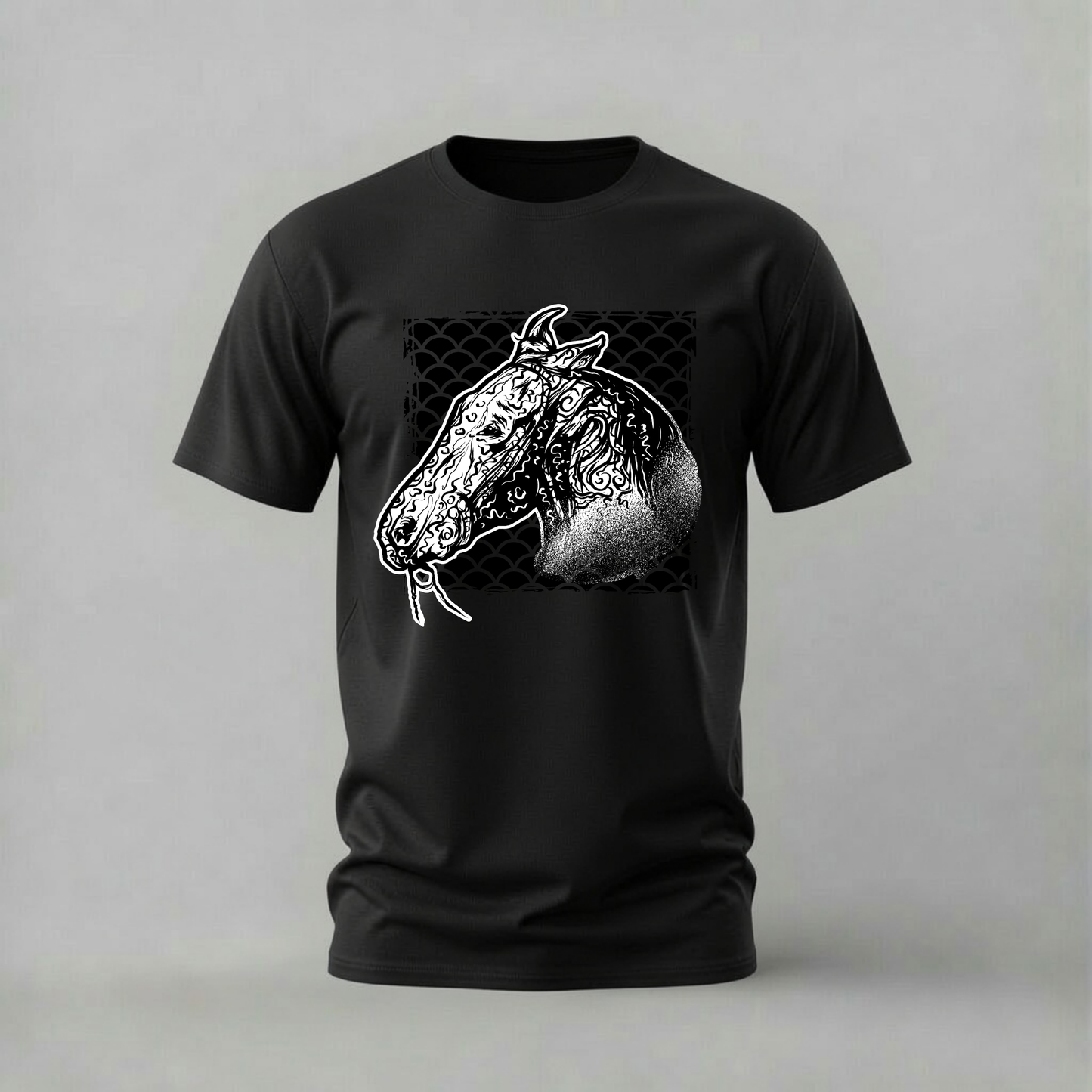 ornate horse tshirt; artistic horse shirt; horse head graphic tee; detailed horse tshirt; animal art shirt; unisex horse tee; men cotton tshirt; half sleeve printed tshirt; streetwear; casual wear; horse merch; art graphic shirt
