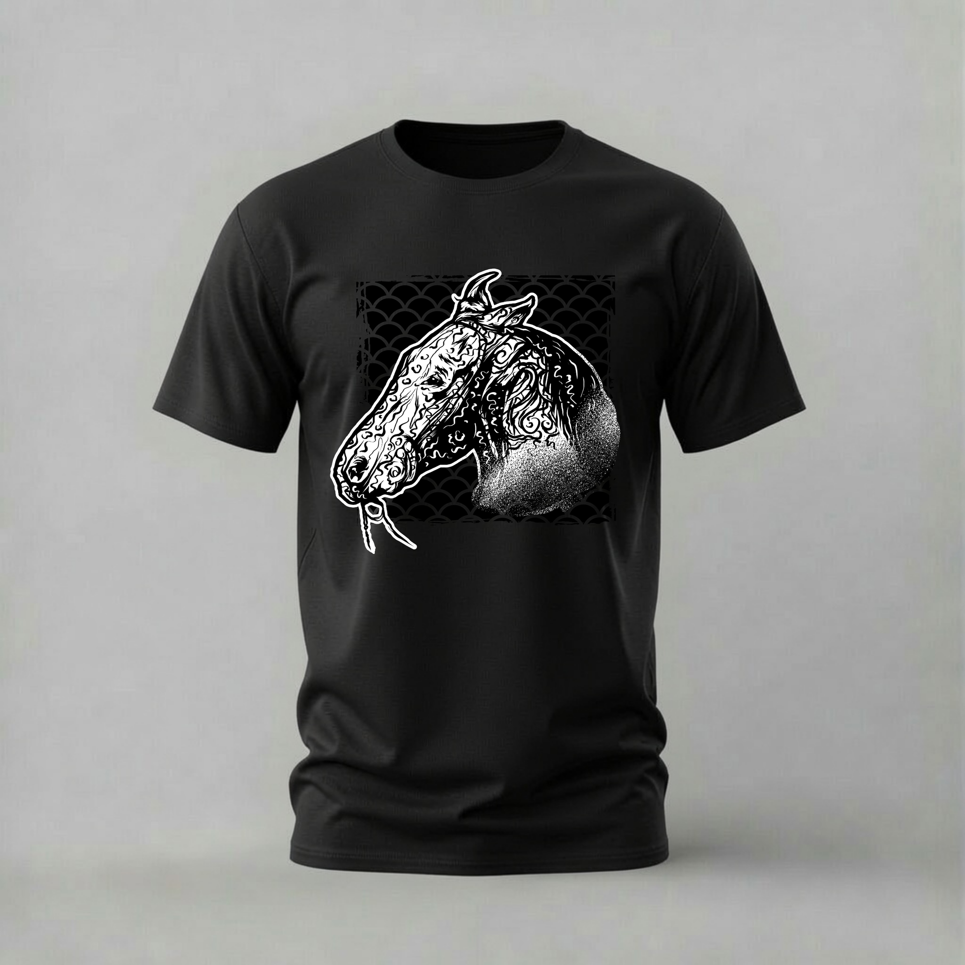 ornate horse tshirt; artistic horse shirt; horse head graphic tee; detailed horse tshirt; animal art shirt; unisex horse tee; men cotton tshirt; half sleeve printed tshirt; streetwear; casual wear; horse merch; art graphic shirt
