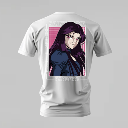 pandora tshirt; saint seiya shirt; pandora graphic tee; saint seiya character tshirt; anime pandora shirt; unisex anime tee; men cotton tshirt; half sleeve printed tshirt; streetwear; casual wear; pandora merch; saint seiya graphic shirt
