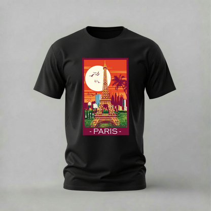 paris eiffel tower tshirt; paris city shirt; eiffel tower graphic tee; paris landmark tshirt; travel paris shirt; unisex paris tee; men cotton tshirt; half sleeve printed tshirt; streetwear; casual wear; paris merch; city graphic shirt
