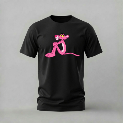 pink panther tshirt; classic cartoon shirt; pink panther glow graphic tee; neon panther tshirt; unisex graphic tee; men cotton tshirt; half sleeve printed tshirt; street merch; casual wear