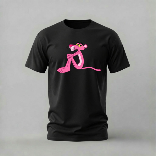pink panther tshirt; classic cartoon shirt; pink panther glow graphic tee; neon panther tshirt; unisex graphic tee; men cotton tshirt; half sleeve printed tshirt; street merch; casual wear