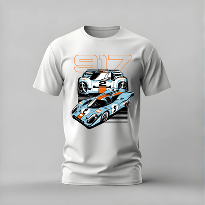 porsche 917 tshirt; gulf racing shirt; classic porsche graphic tee; endurance racing tshirt; unisex car tee; men cotton tshirt; half sleeve printed tshirt; car merch; casual wear