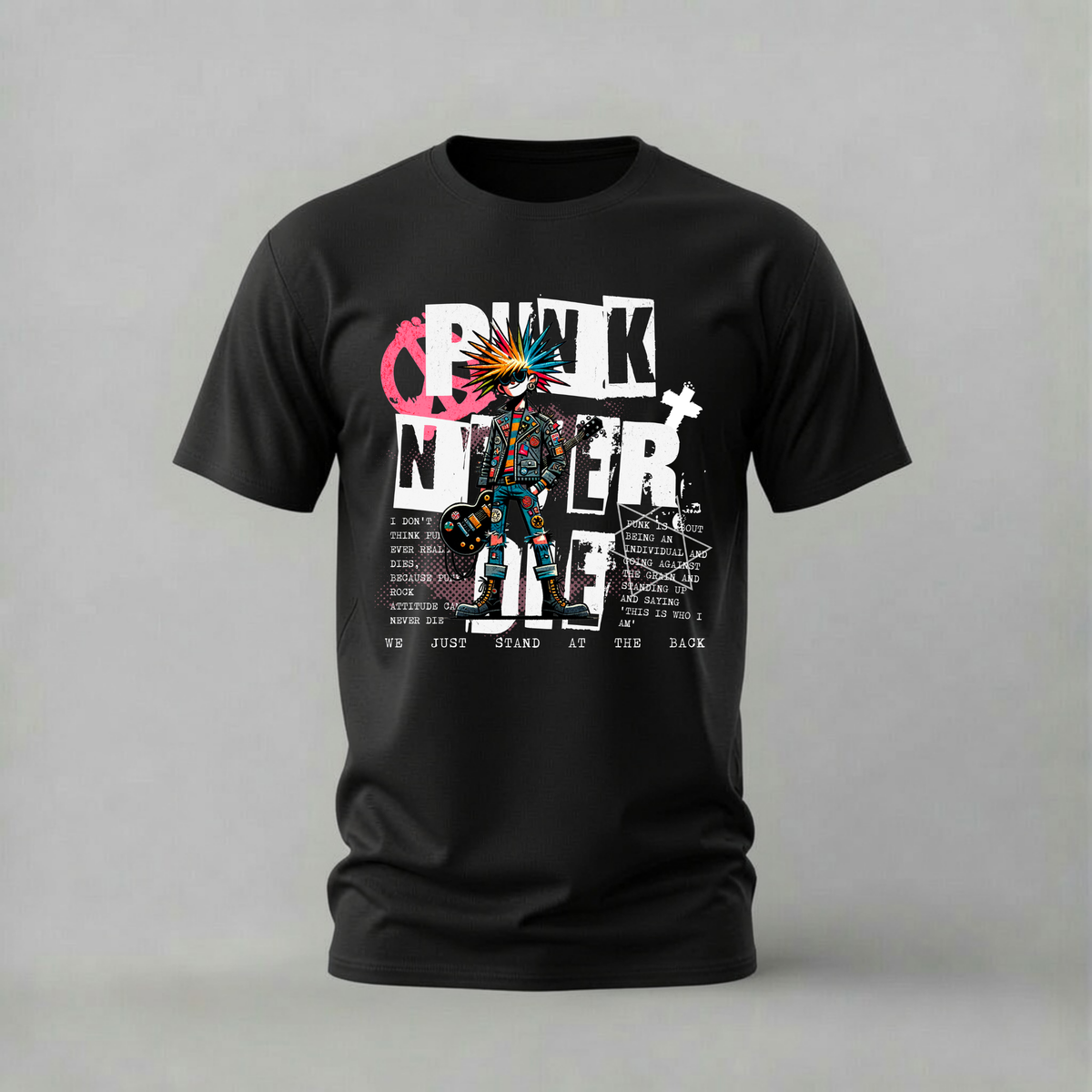punk never die tshirt; colorful punk shirt; punk rock graphic tee; mohawk punk tshirt; unisex graphic tee; men cotton tshirt; half sleeve printed tshirt; music merch; casual wear