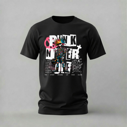 punk never die tshirt; colorful punk shirt; punk rock graphic tee; mohawk punk tshirt; unisex graphic tee; men cotton tshirt; half sleeve printed tshirt; music merch; casual wear