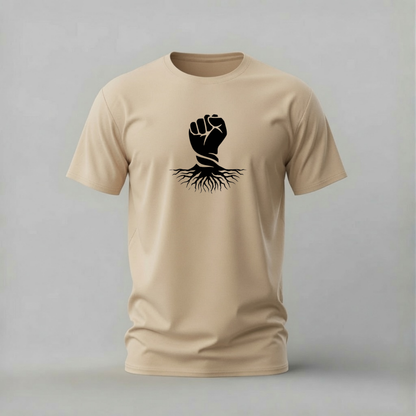 raised fist tshirt; roots fist shirt; power fist graphic tee; empowerment tshirt; statement fist shirt; unisex fist tee; men cotton tshirt; half sleeve printed tshirt; streetwear; casual wear; fist merch; roots graphic shirt
