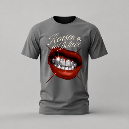 reason to believe tshirt; grillz lips shirt; diamond teeth graphic tee; bling lips tshirt; streetwear mouth shirt; unisex grillz tee; men cotton tshirt; half sleeve printed tshirt; streetwear; casual wear; grillz merch; lips graphic shirt
